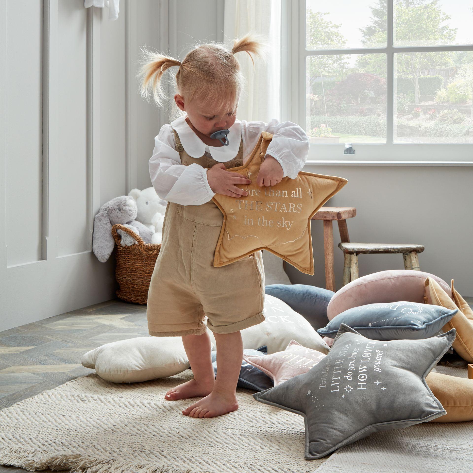 Grey - Side - Bambino Velvet Star Cushion Twinkle 44cm