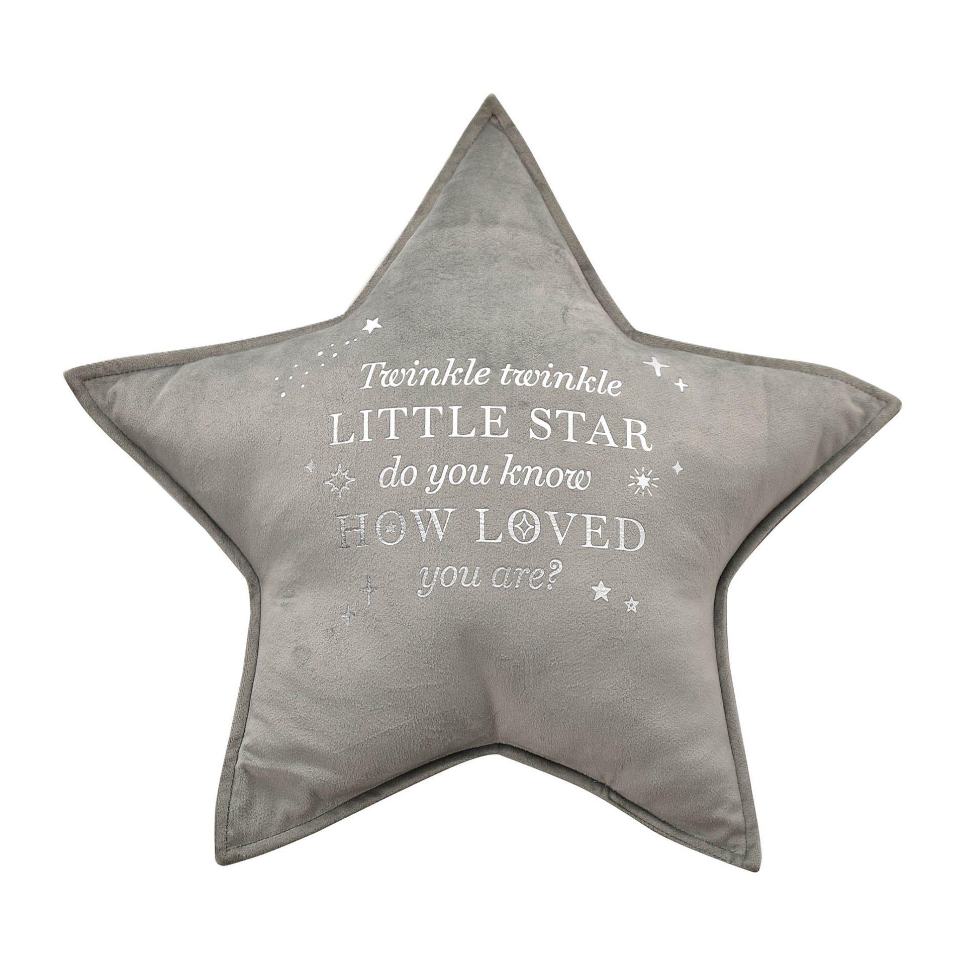 Grey - Front - Bambino Velvet Star Cushion Twinkle 44cm