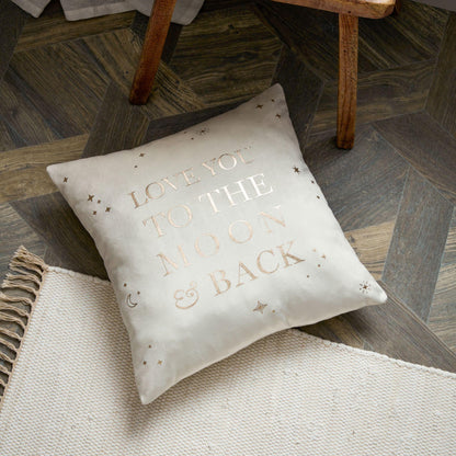 White - Back - Bambino Velvet Square Cushion Moon & Back 40cm