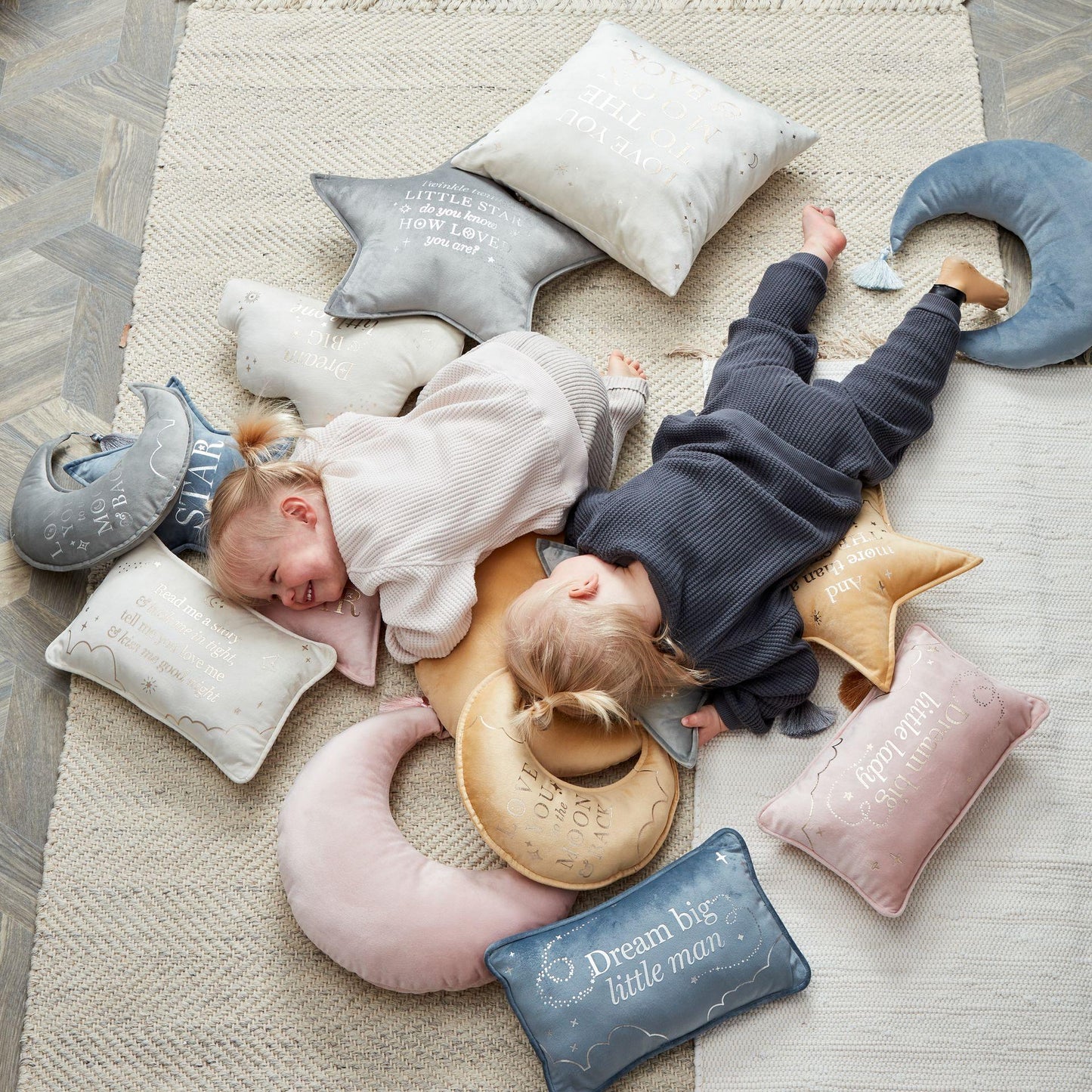 White - Side - Bambino Velvet Square Cushion Moon & Back 40cm