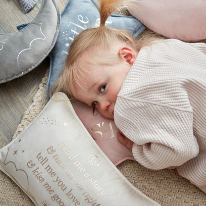 White - Side - Bambino Rectangle Velvet Cushion Read Me A Story 33cm