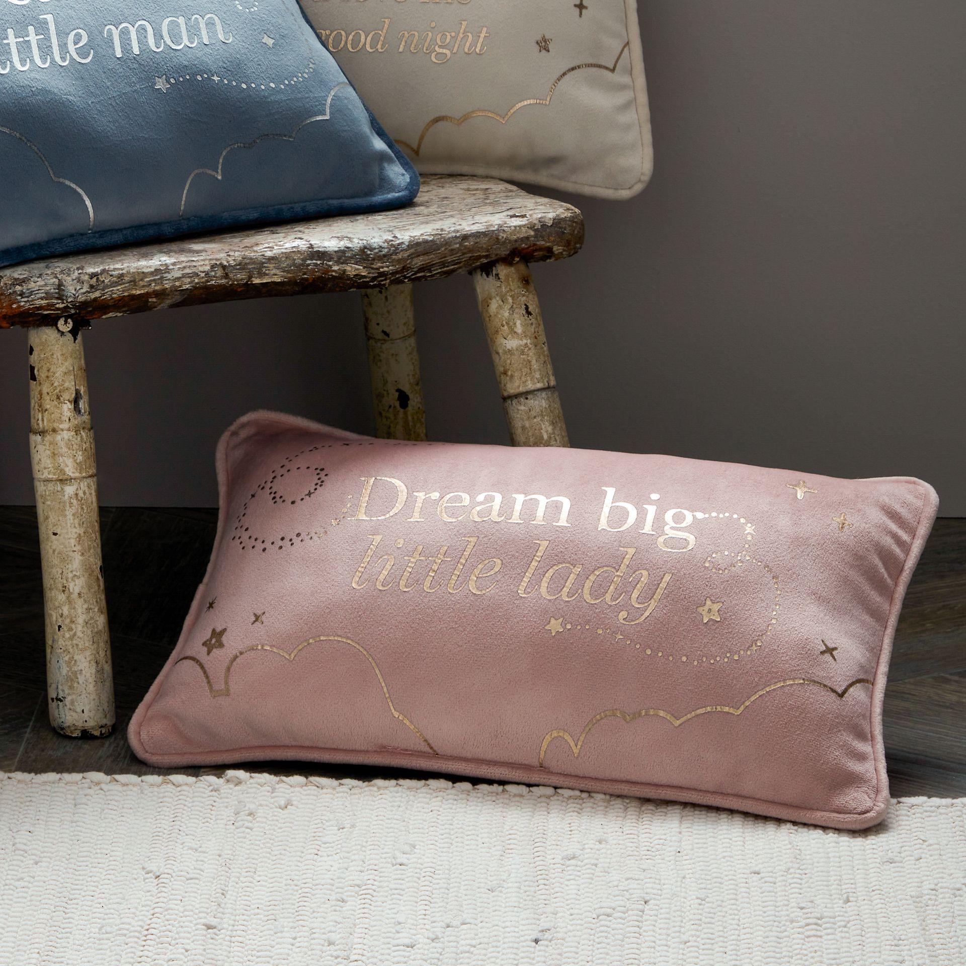 Blush - Back - Bambino Rectangle Velvet Cushion Little Lady 33cm