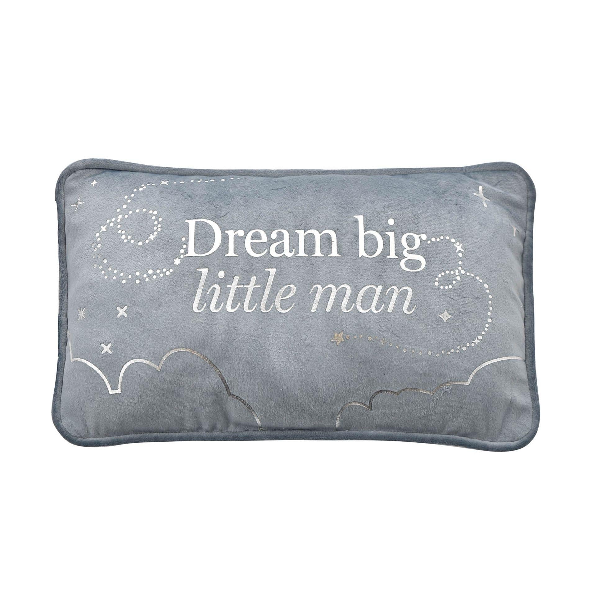 Blue - Front - Bambino Rectangle Velvet Cushion Little Man 33cm