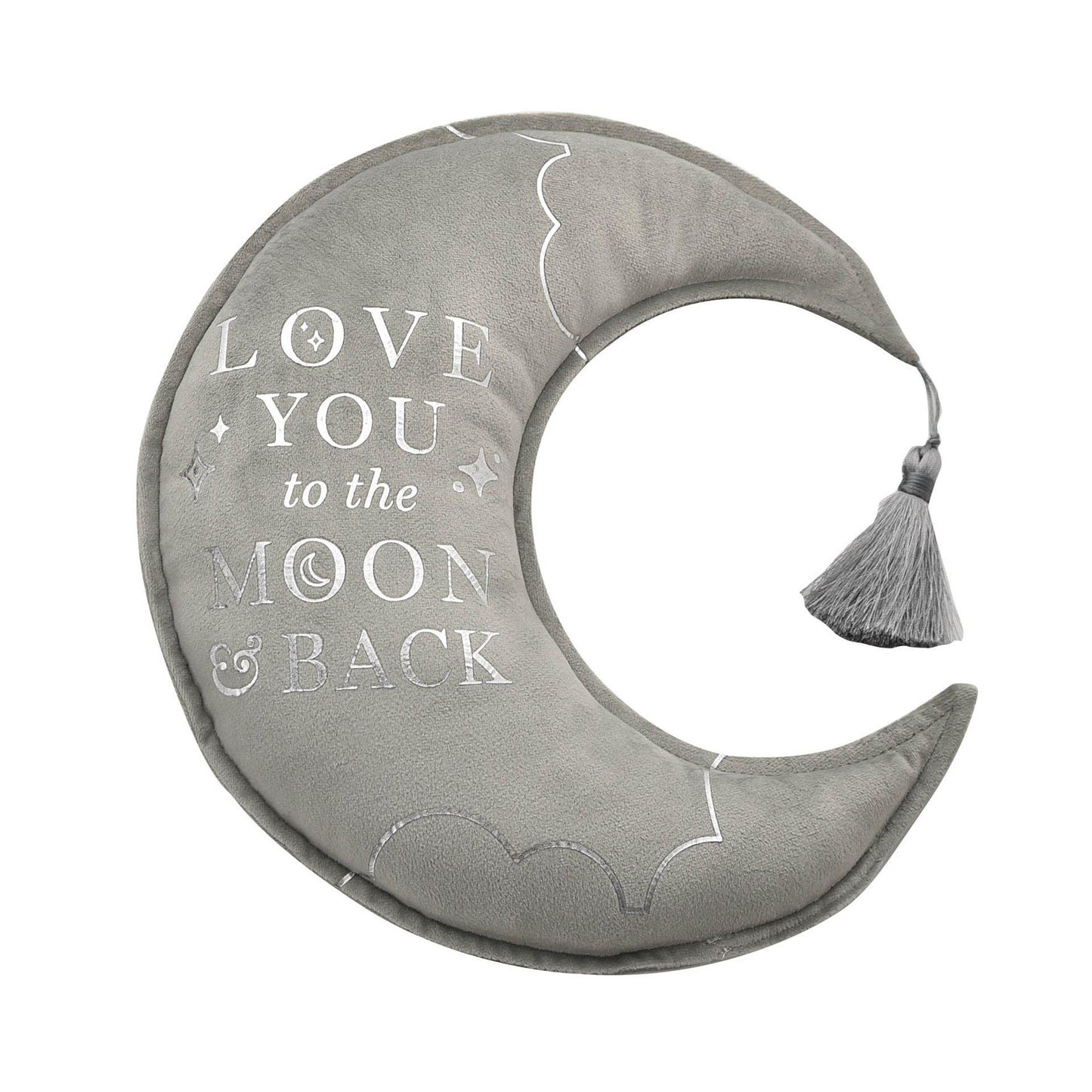 Grey - Back - Bambino Velvet Moon & Star Cushion 32cm Grey