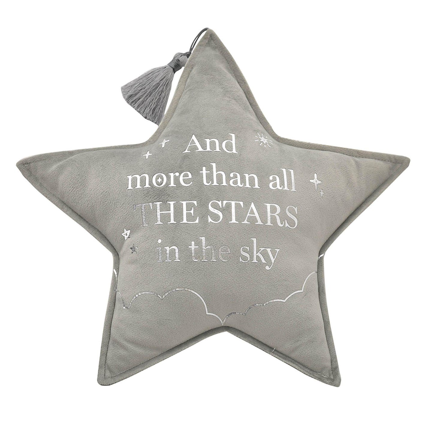 Grey - Side - Bambino Velvet Moon & Star Cushion 32cm Grey