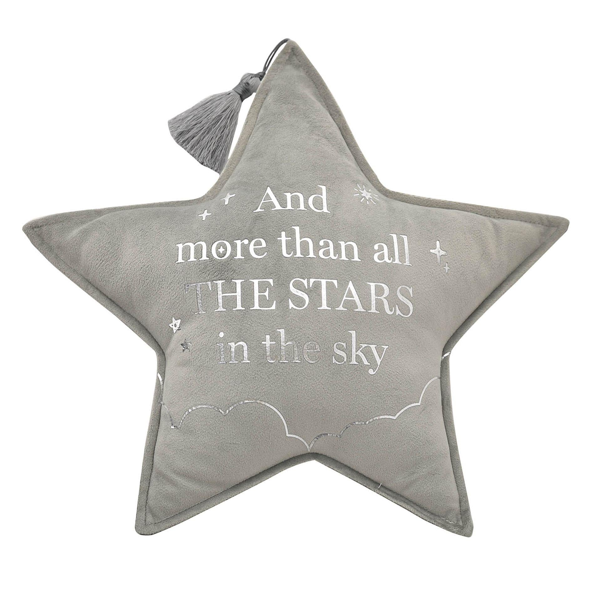 Grey - Side - Bambino Velvet Moon & Star Cushion 32cm Grey