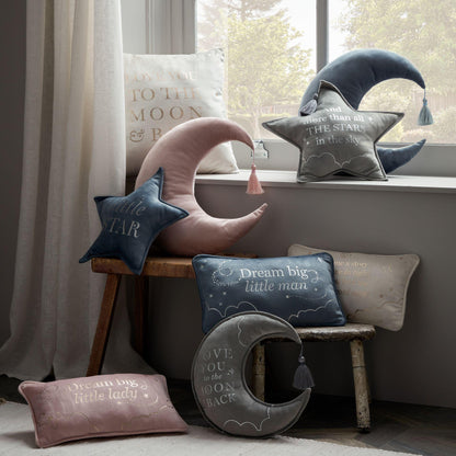 Mustard - Lifestyle - Bambino Velvet Moon & Star Cushion 32cm Grey