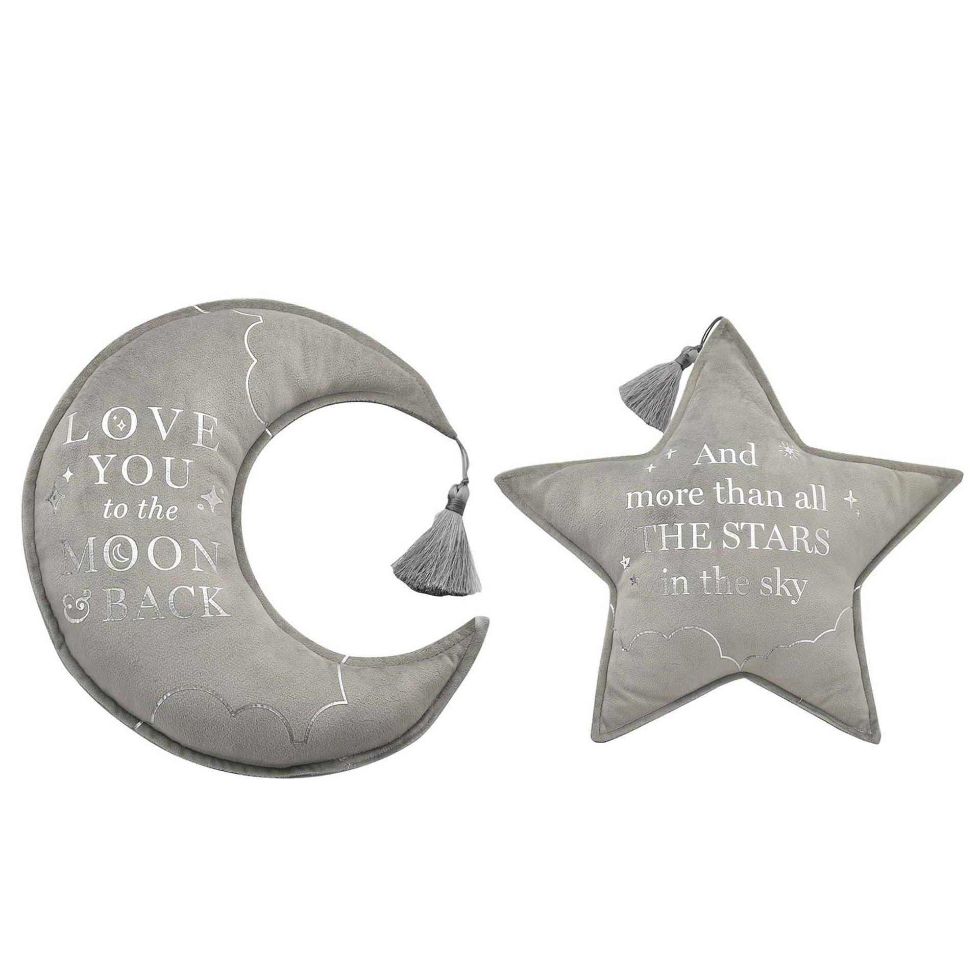 Grey - Front - Bambino Velvet Moon & Star Cushion 32cm Grey
