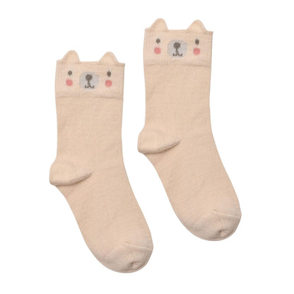 Beige - Side - Bambino Socks Unisex Bear Gift Pack of 5 Pairs