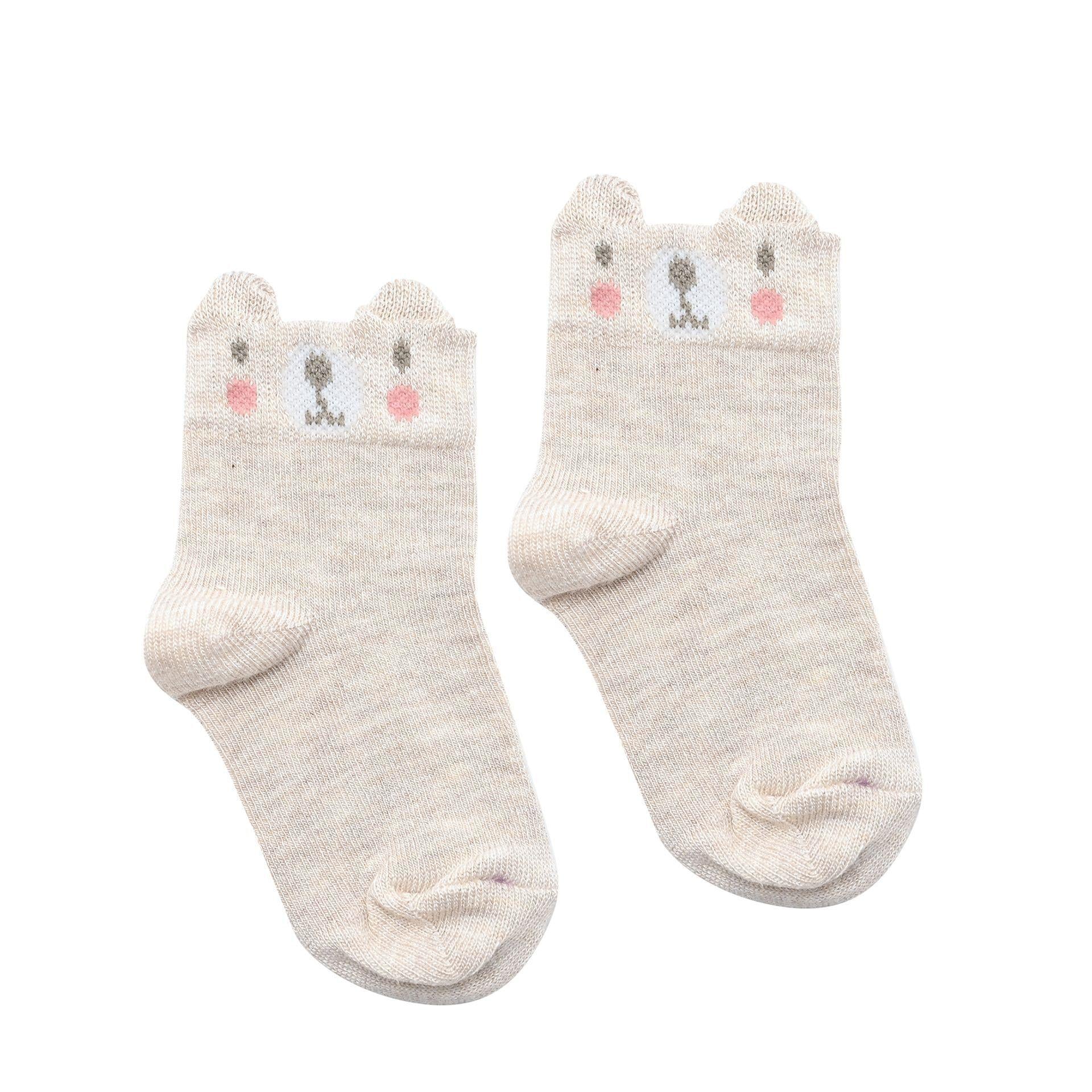 Beige - Pack Shot - Bambino Socks Unisex Bear Gift Pack of 5 Pairs