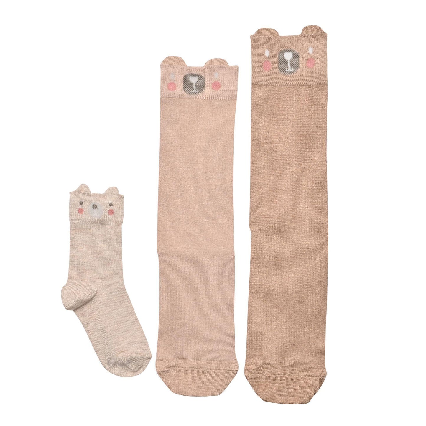 Brown - Front - Bambino Socks Mini Me Bear Family Pack of 3 Pairs