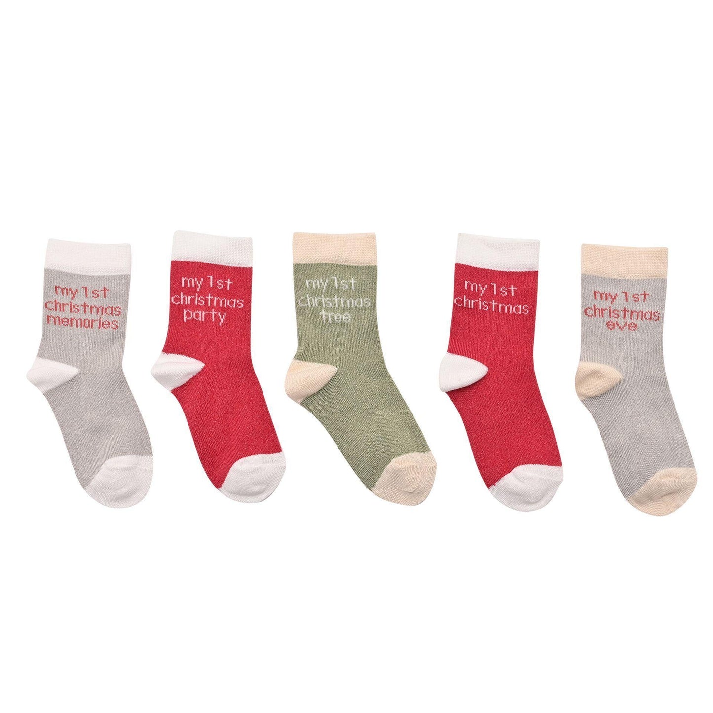 Various - Front - Bambino Socks My First Milestones 6-12 Months Pack of 5 Pairs - Green and Red Colours