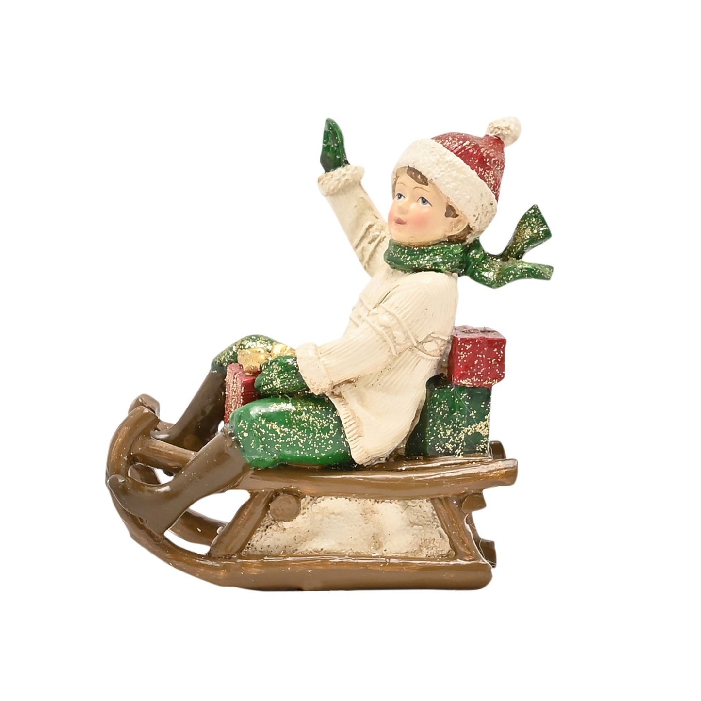White - Back - The Seasonal Gift Co. Victorian Boy On Sledge Figurine