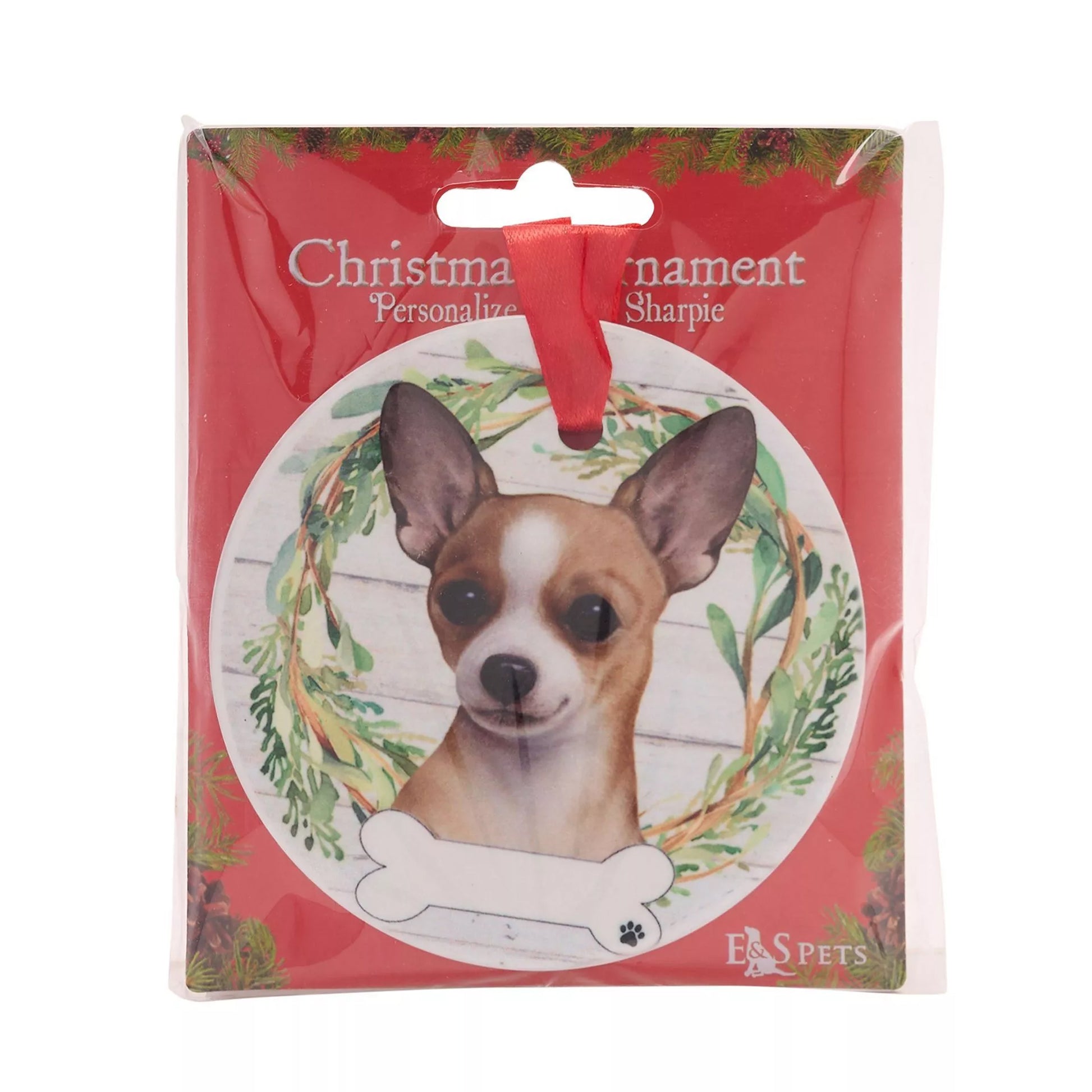White-Brown-Green - Back - Best Of Breed Chihuahua Wreath Christmas Hanging Decoration