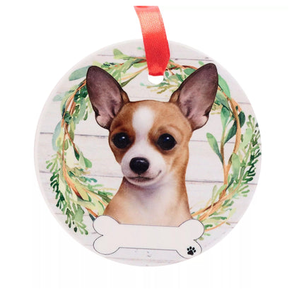 White-Brown-Green - Front - Best Of Breed Chihuahua Wreath Christmas Hanging Decoration
