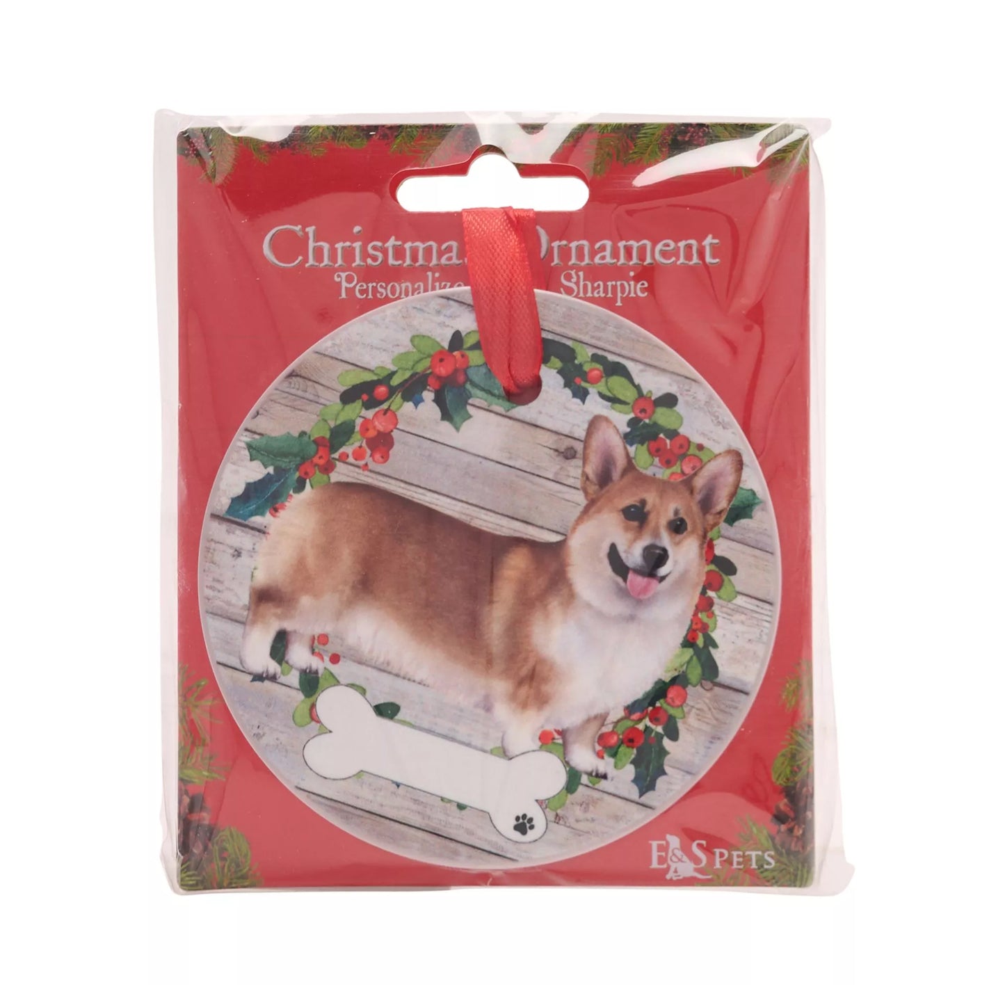 Brown-Green-Red - Back - Best Of Breed Welsh Corgi Wreath Christmas Hanging Decoration