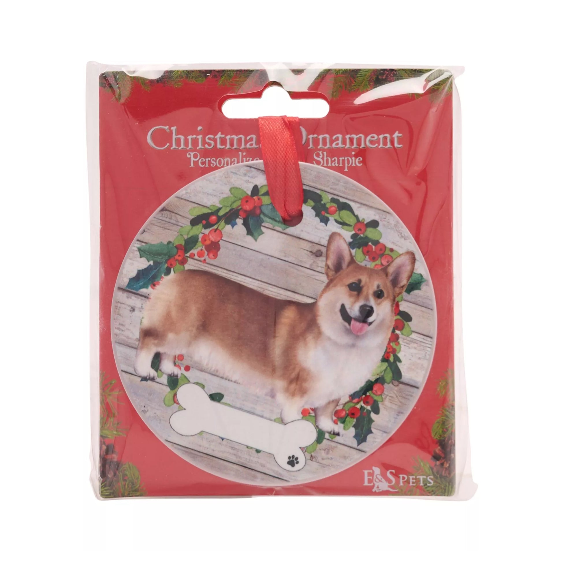 Brown-Green-Red - Back - Best Of Breed Welsh Corgi Wreath Christmas Hanging Decoration