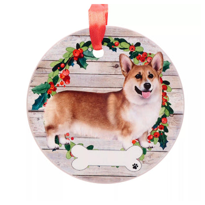 Brown-Green-Red - Front - Best Of Breed Welsh Corgi Wreath Christmas Hanging Decoration