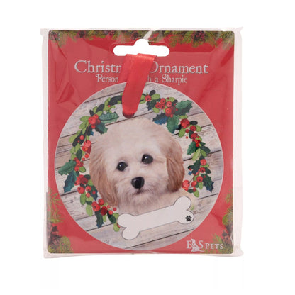 White-Brown-Green - Back - Best Of Breed Cockapoo Wreath Christmas Hanging Decoration