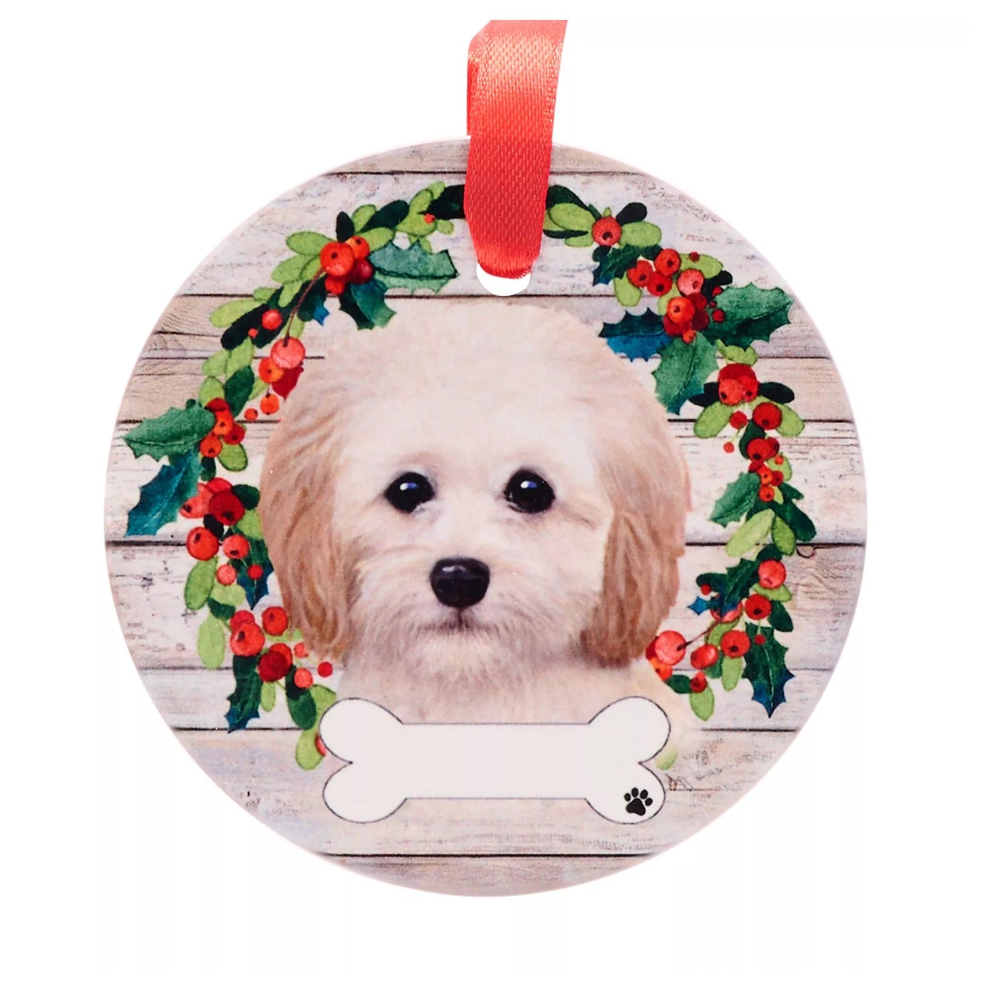 White-Brown-Green - Front - Best Of Breed Cockapoo Wreath Christmas Hanging Decoration
