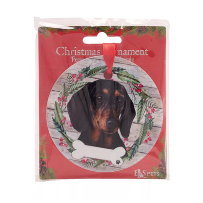 Black - Back - Best Of Breed Dachshund Wreath Christmas Hanging Decoration