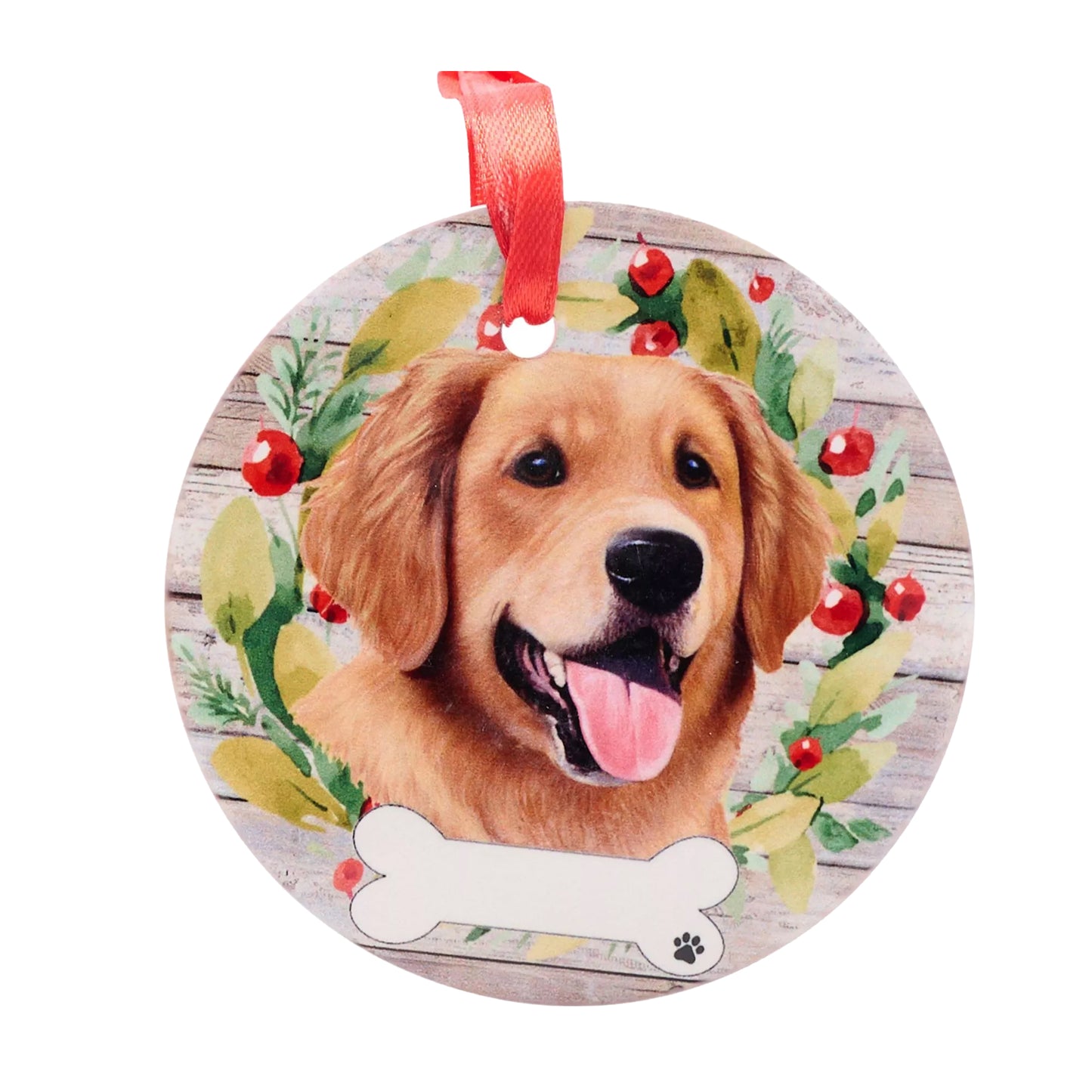 Brown-Green-Red - Front - Best Of Breed Golden Retriever Wreath Christmas Hanging Decoration