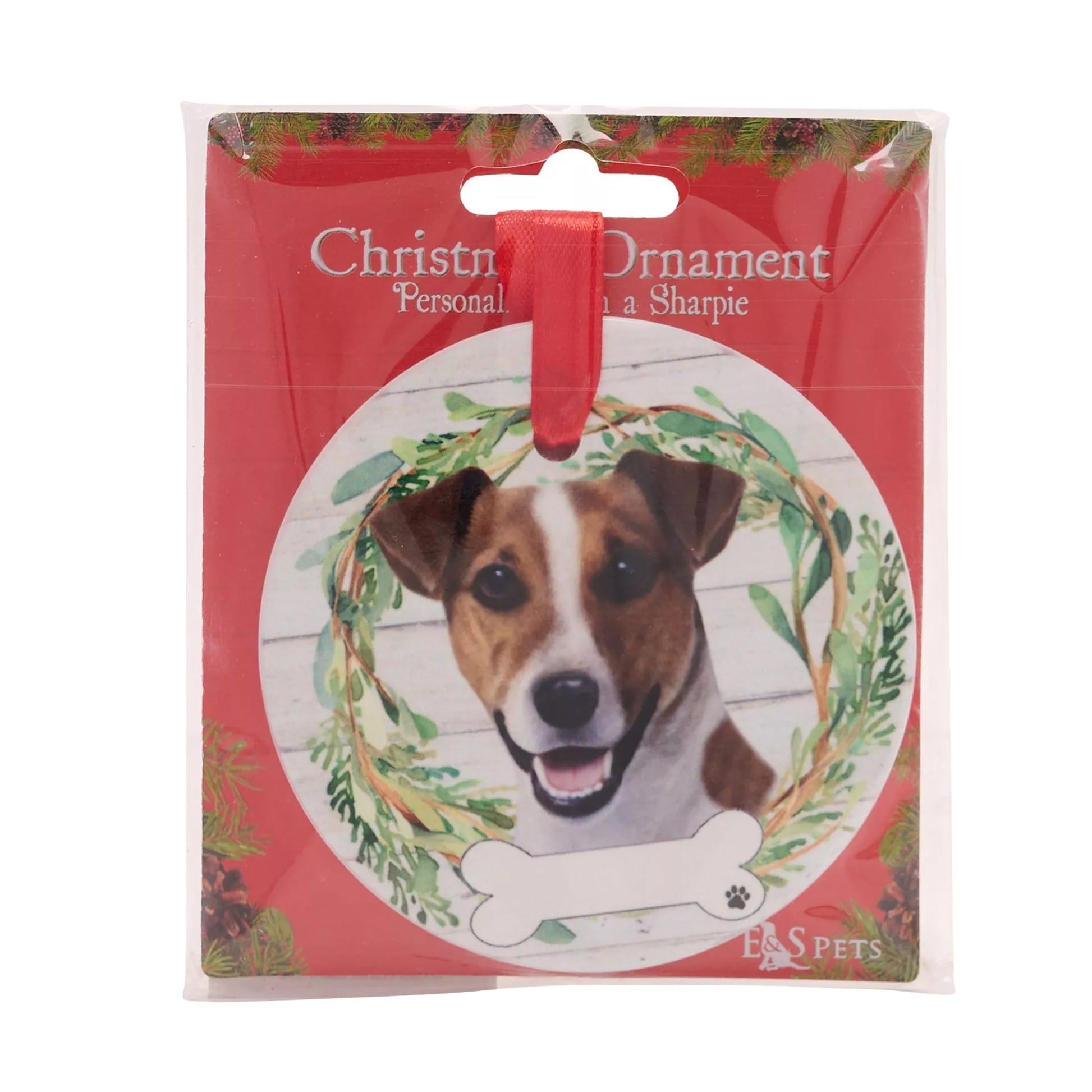 White-Brown-Green - Back - Best Of Breed Jack Russell Wreath Christmas Hanging Decoration