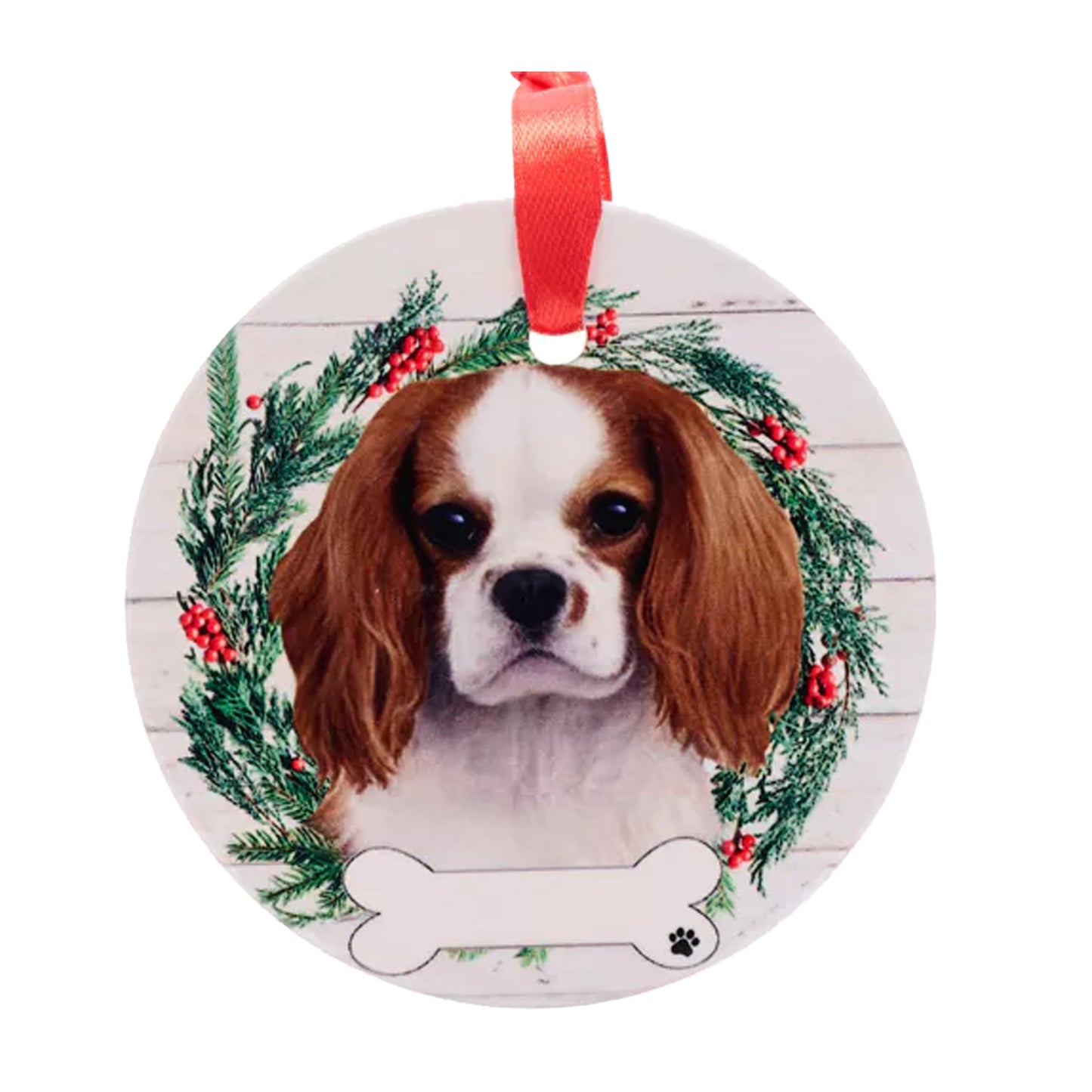 White-Brown-Green - Front - Best Of Breed Cavalier King Charles Spaniel Wreath Christmas Hanging Decoration