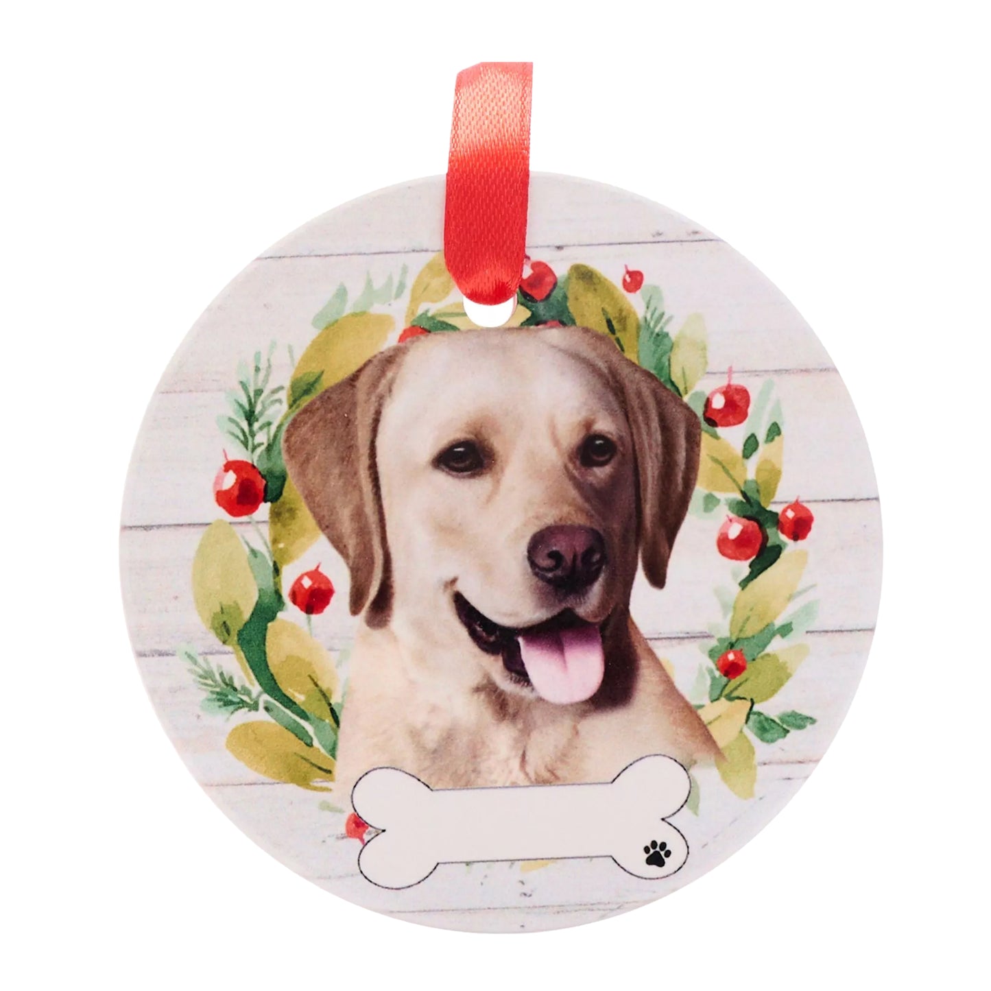 White-Yellow-Green - Front - Best Of Breed Yellow Labrador Wreath Christmas Hanging Decoration