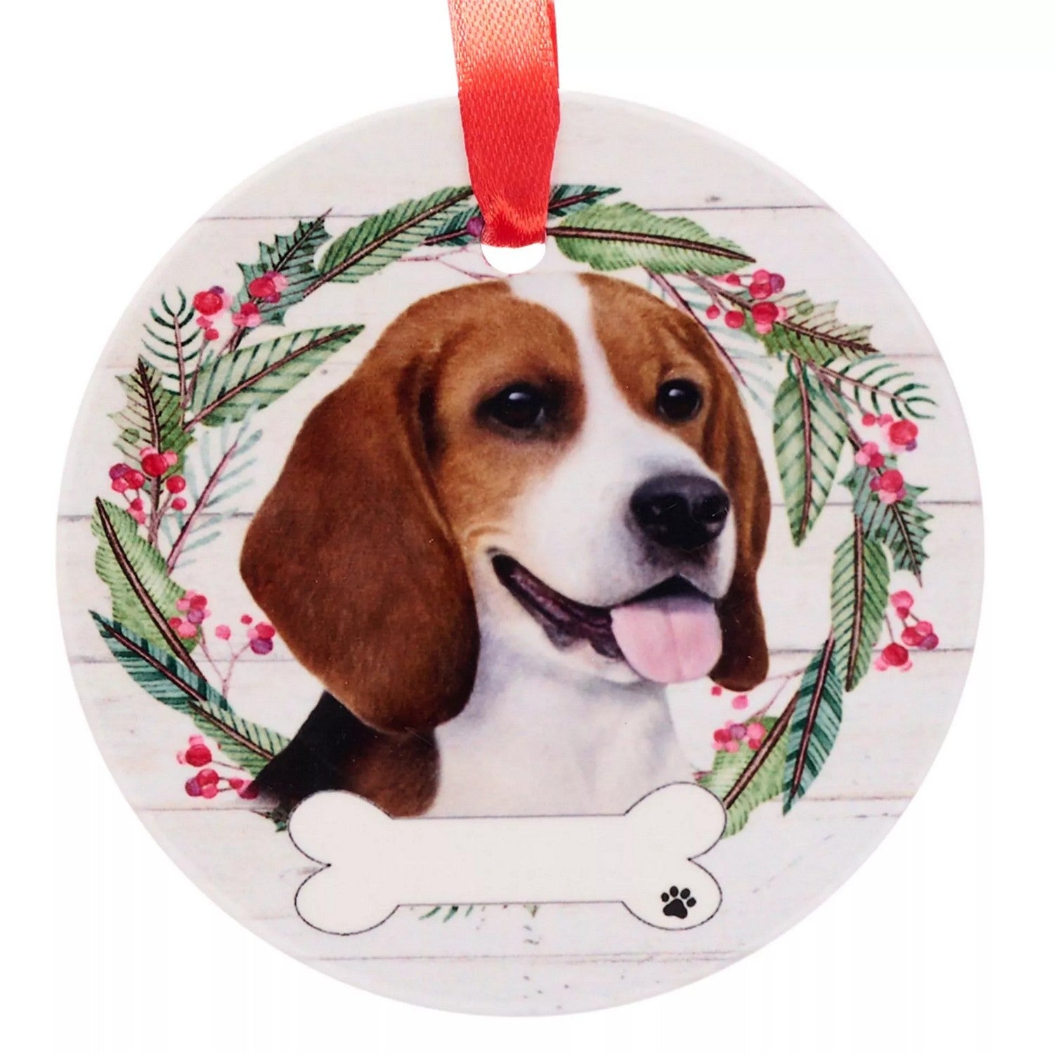 White-Brown-Green - Front - Best Of Breed Beagle Wreath Christmas Hanging Decoration