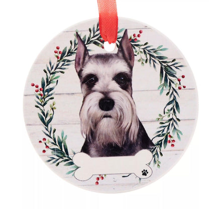 White-Grey-Dark Brown - Front - Best Of Breed Schnauzer Wreath Christmas Hanging Decoration