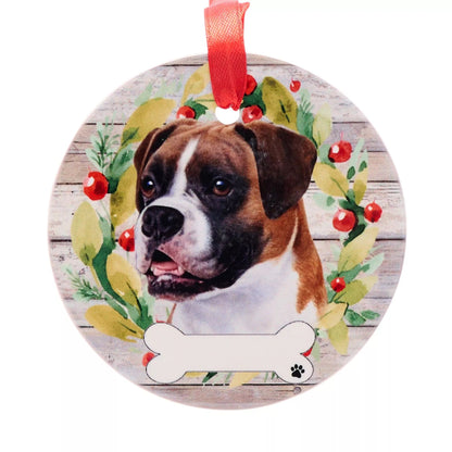 Brown-Brown-White-White-Green-Green - Front - Best Of Breed Boxer Wreath Christmas Hanging Decoration