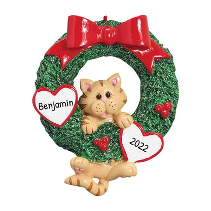 Brown-Orange-Green - Front - Best Of Breed Orange Tabby Wreath Christmas Hanging Decoration