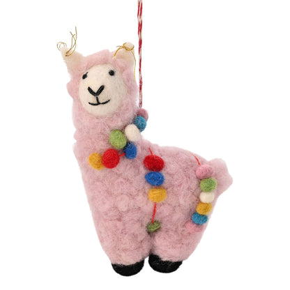 Pink - Front - The Seasonal Gift Co. Toy Shop Felt Llama Tree Decoration