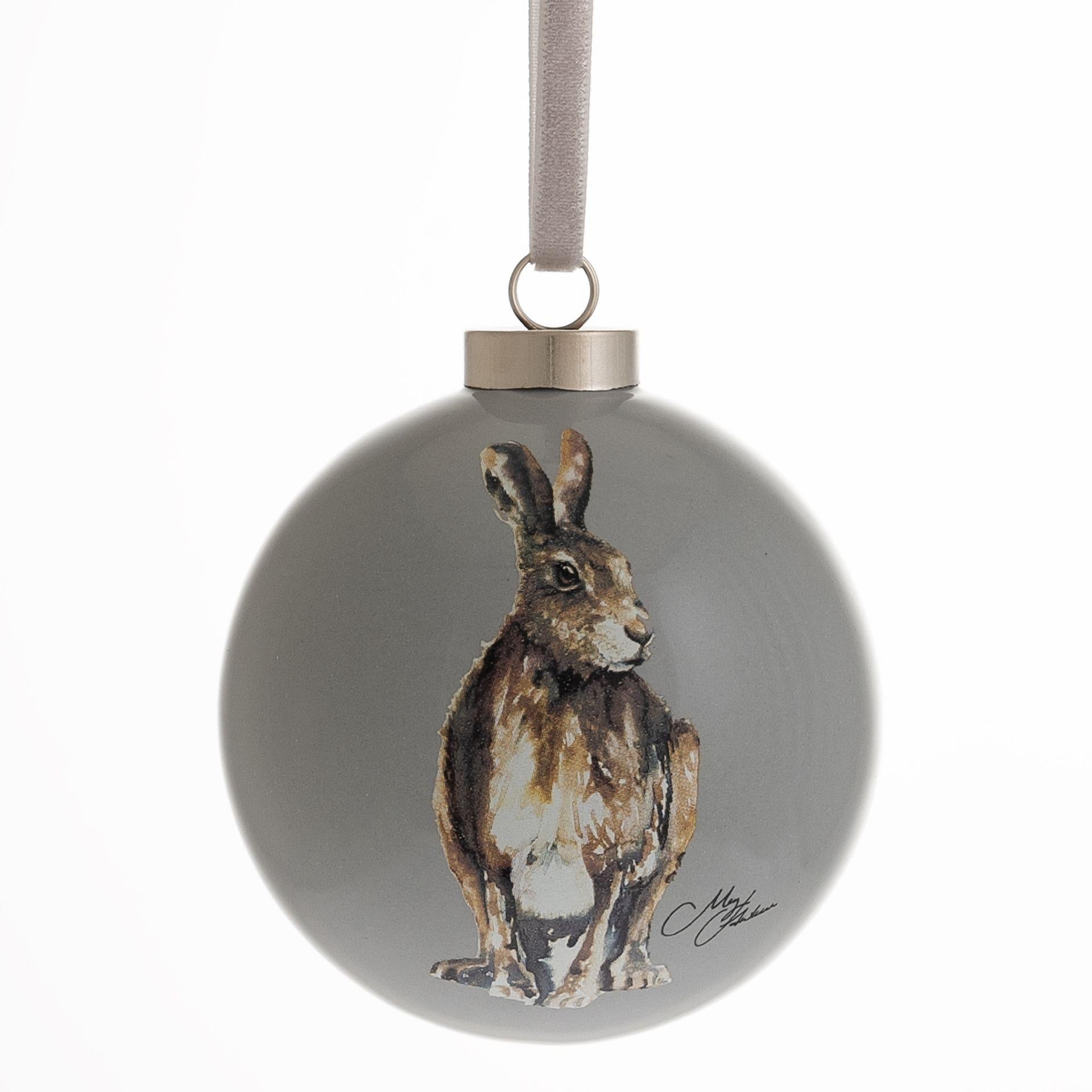 Grey - Front - Meg Hawkins Ceramic Hare Bauble