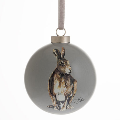 Grey - Front - Meg Hawkins Ceramic Hare Bauble