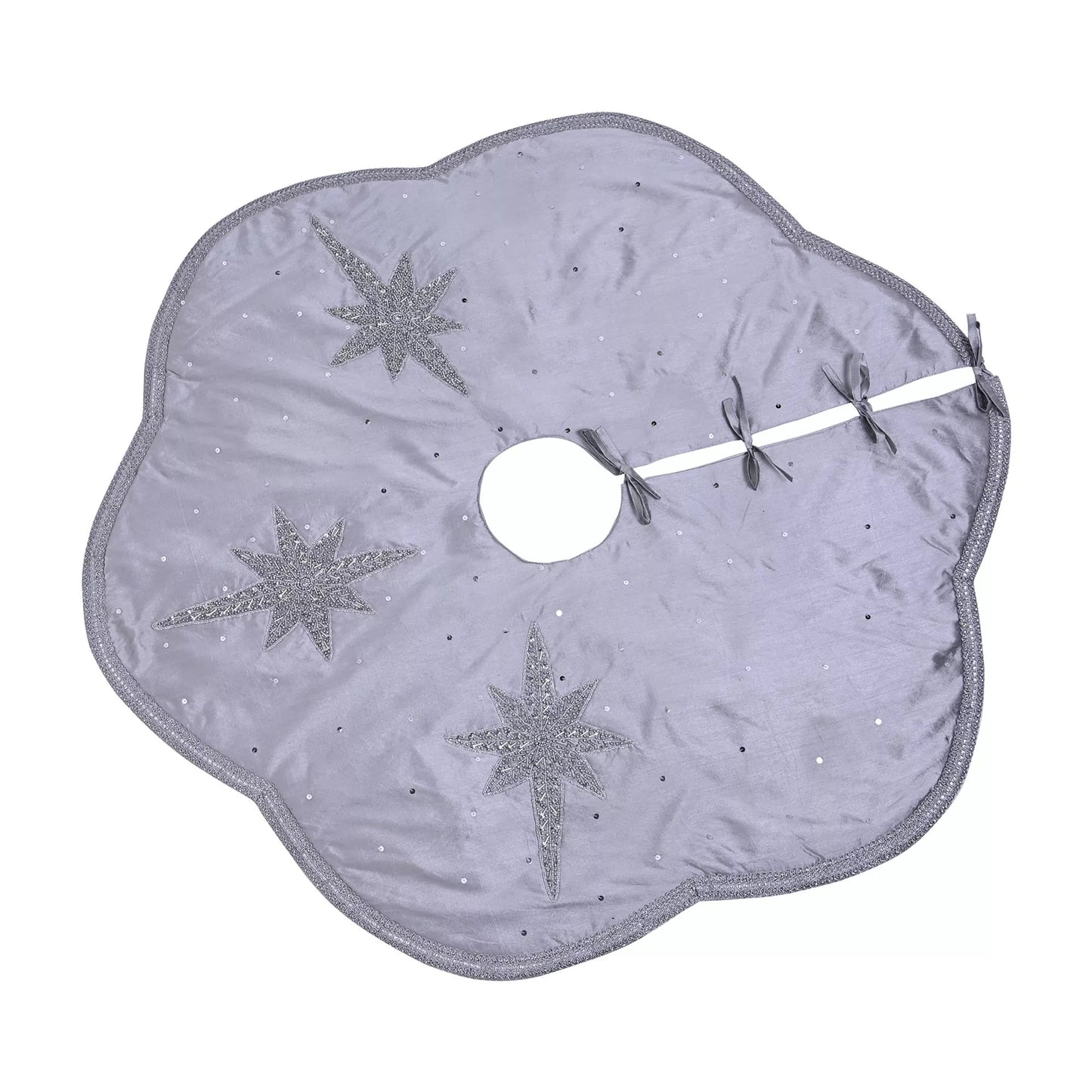 Grey - Front - The Seasonal Gift Co. Star Christmas Tree Skirt