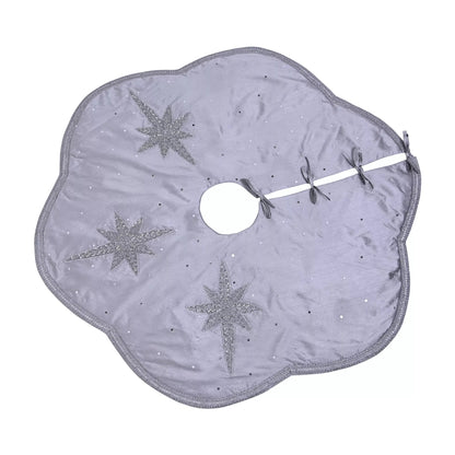 Grey - Front - The Seasonal Gift Co. Star Christmas Tree Skirt