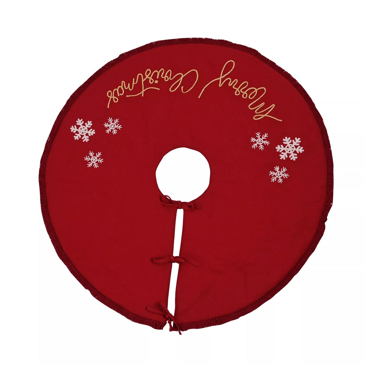 Red - Front - The Seasonal Gift Co. Merry Christmas Snowflake Tree Skirt