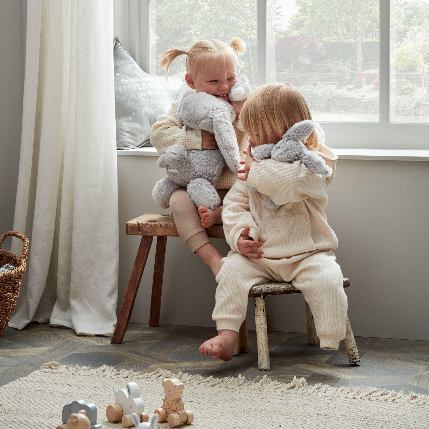 Grey - Close up - Bambino Grey Plush Rabbit Large 31cm
