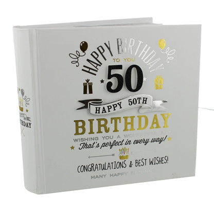 White - Front - Signography Birthday Boy Photo Album 4 x6 - 50th