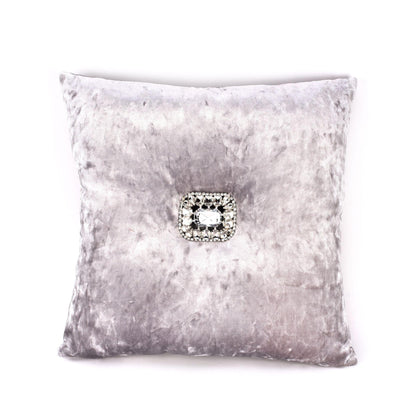 Silver - Front - Hestia Diamante Crushed Velvet Cushion 35cm
