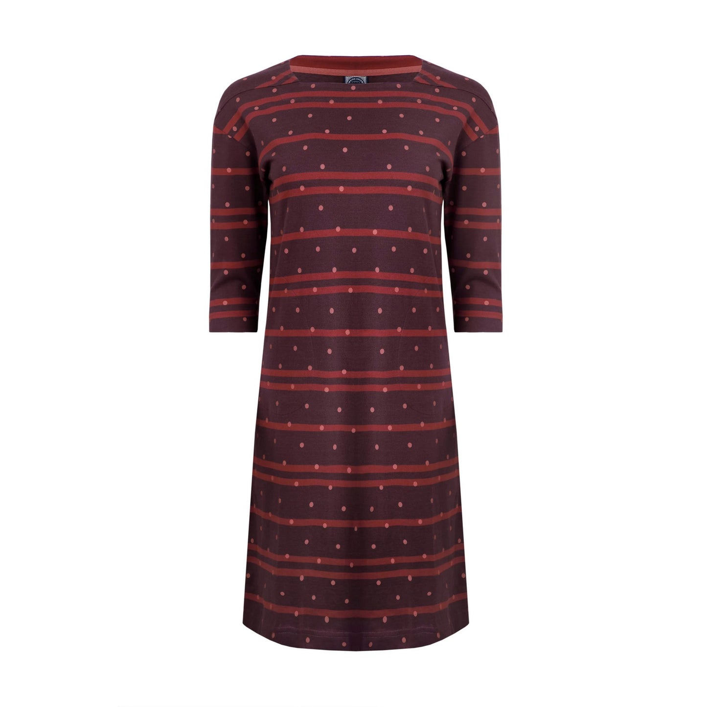 Mulled Wine - Front - Weird Fish Womens-Ladies Amria Striped Organic Cotton Square Neck Dress