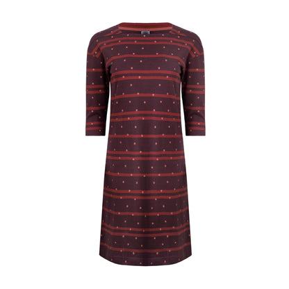 Mulled Wine - Front - Weird Fish Womens-Ladies Amria Striped Organic Cotton Square Neck Dress