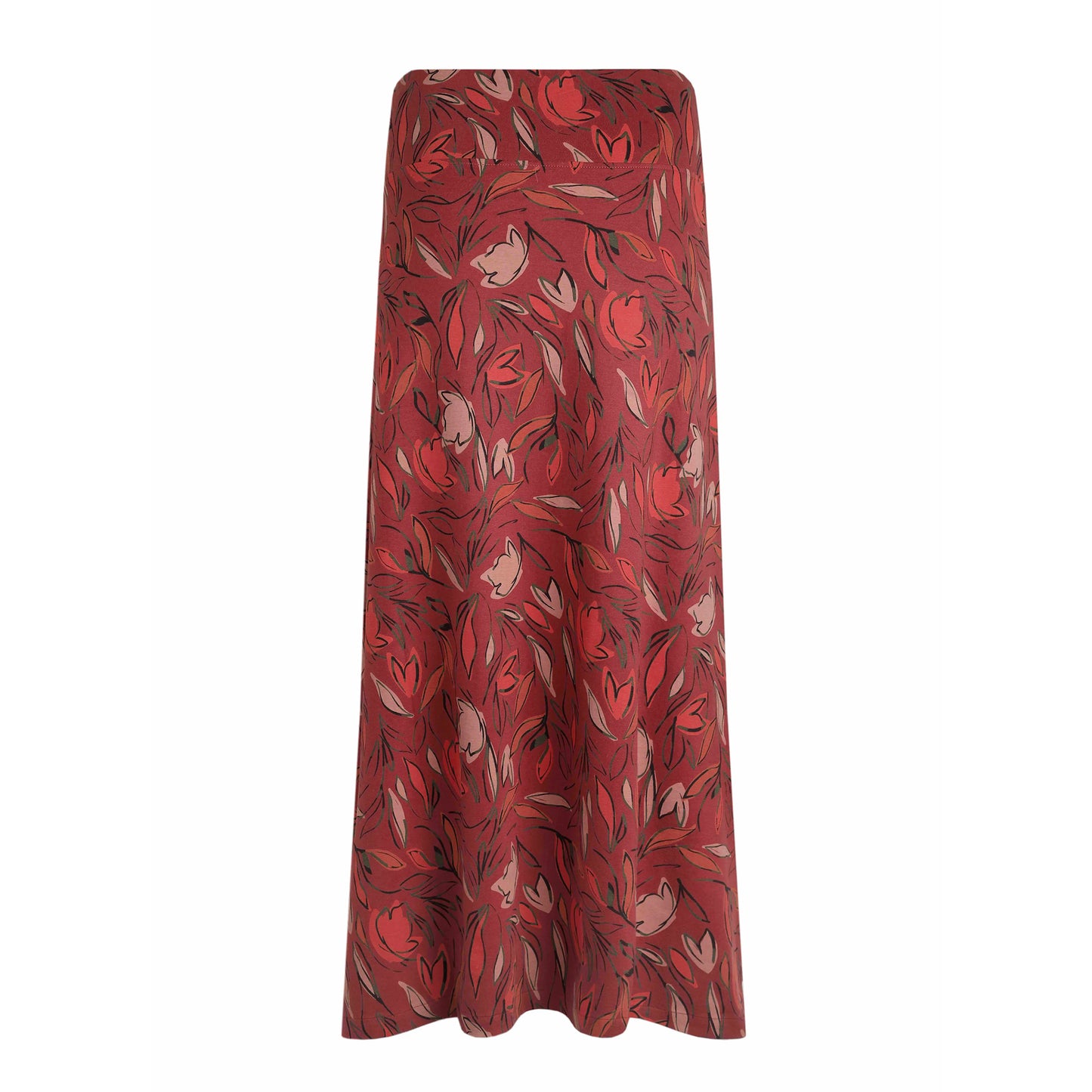 Rhubarb - Back - Weird Fish Womens-Ladies Rene Leaves Jersey Organic Maxi Skirt