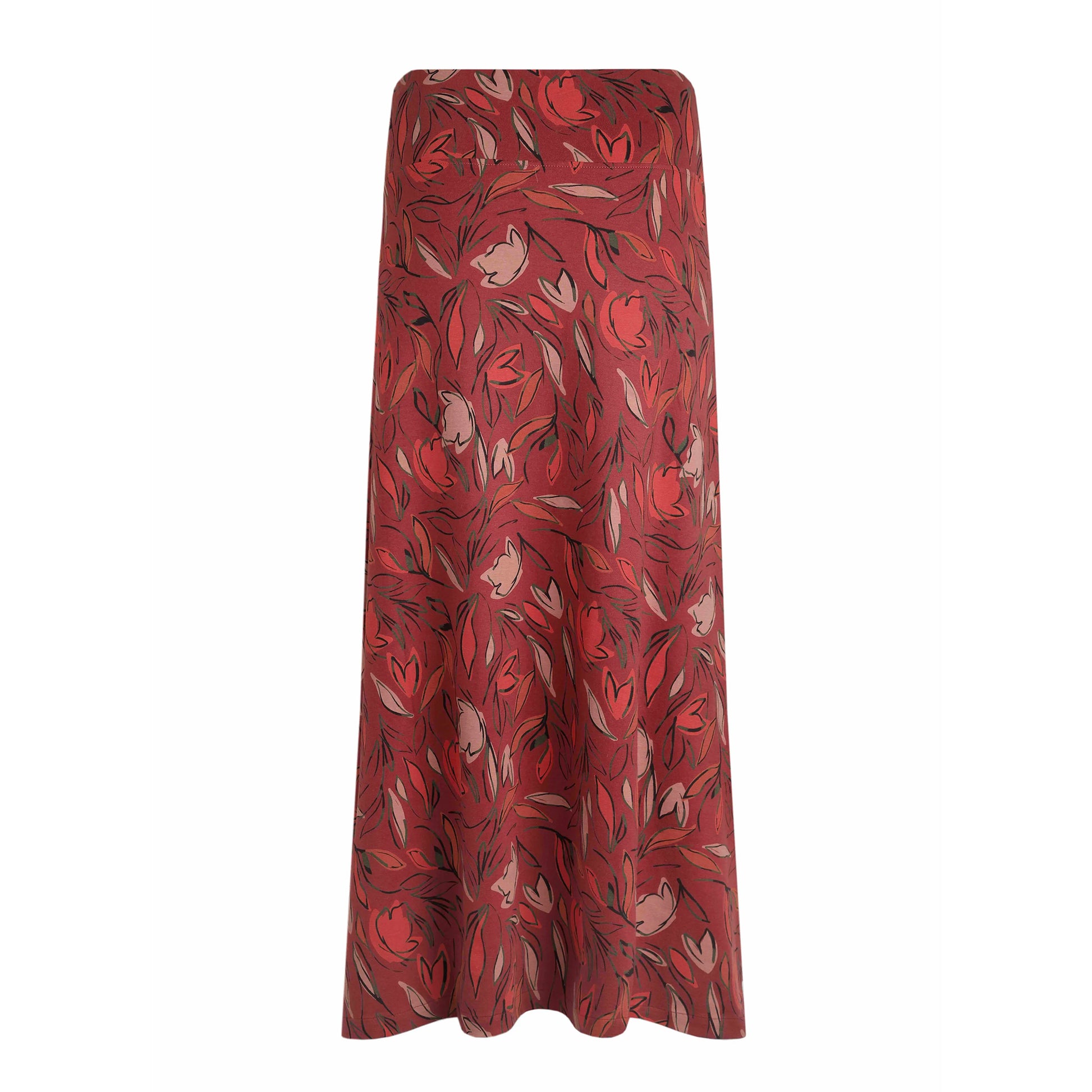 Rhubarb - Back - Weird Fish Womens-Ladies Rene Leaves Jersey Organic Maxi Skirt
