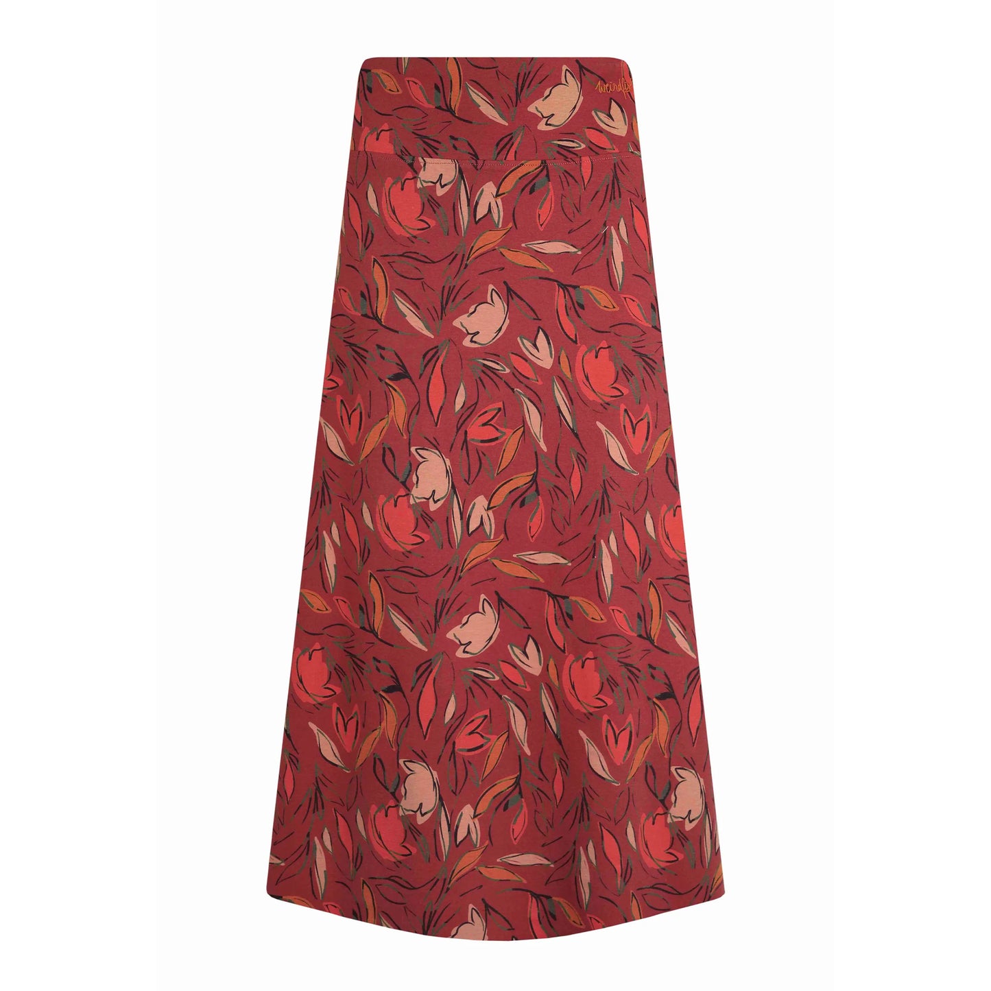 Rhubarb - Front - Weird Fish Womens-Ladies Rene Leaves Jersey Organic Maxi Skirt