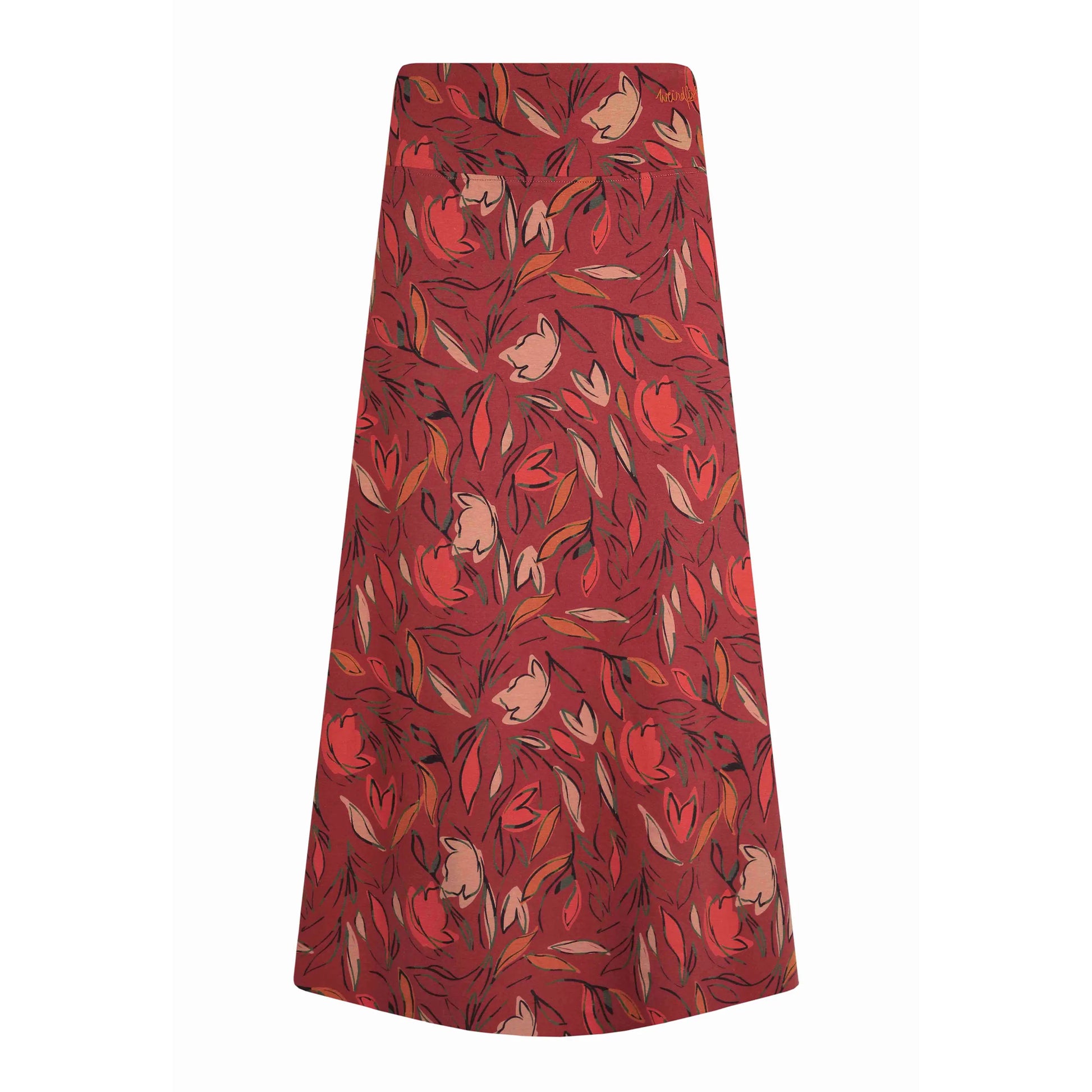Rhubarb - Front - Weird Fish Womens-Ladies Rene Leaves Jersey Organic Maxi Skirt