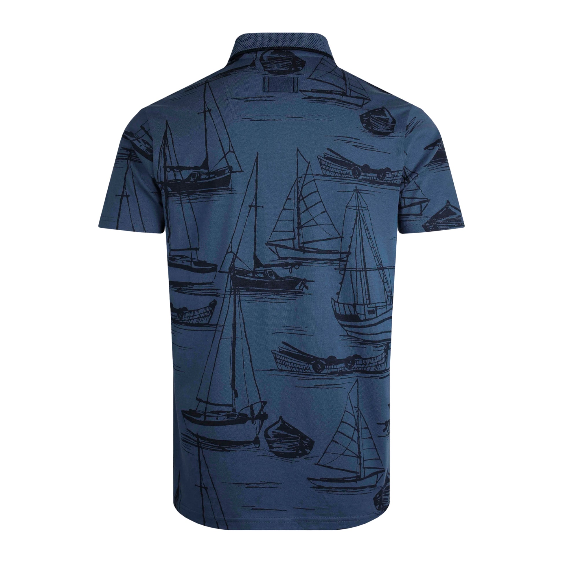 Ensign Blue - Back - Weird Fish Mens Sarat Sailboat Organic Cotton Polo Shirt