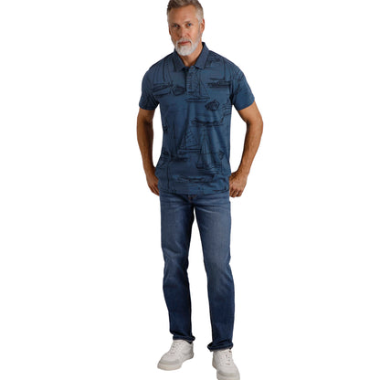 Ensign Blue - Side - Weird Fish Mens Sarat Sailboat Organic Cotton Polo Shirt